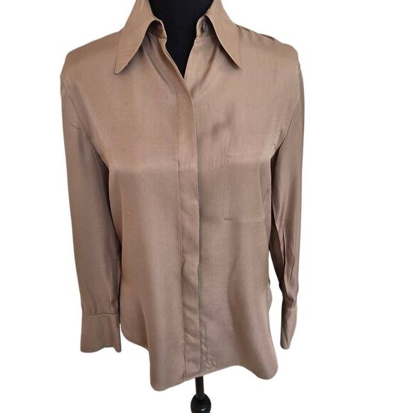 Vince Womens Relaxed Long Sleeve Silk Blend Button Front Blouse XXS - Picture 1 of 11